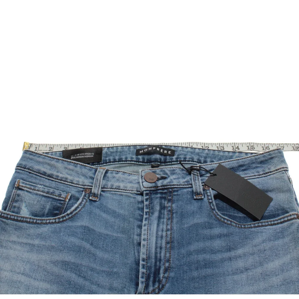 Monfrere NWT Distressed Skinny Jeans Size 34 US Greyson in Blue Cotton Blend